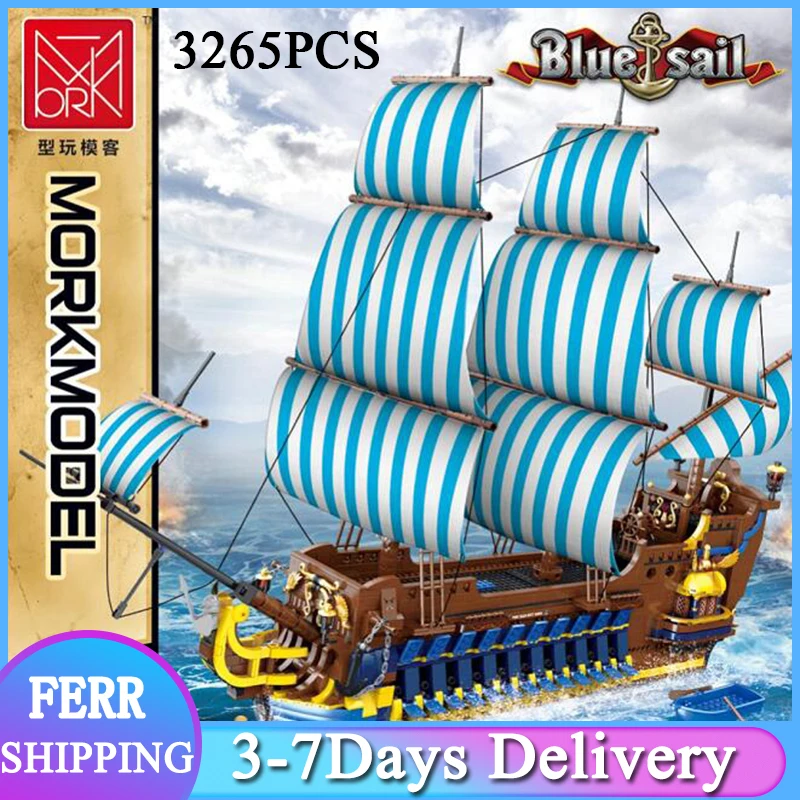

Морк 031011 MOC Ideas синий парус пиратский корабль 3265 шт. строительные блоки Модель Кирпичи парусная лодка игрушки для детей Подарки