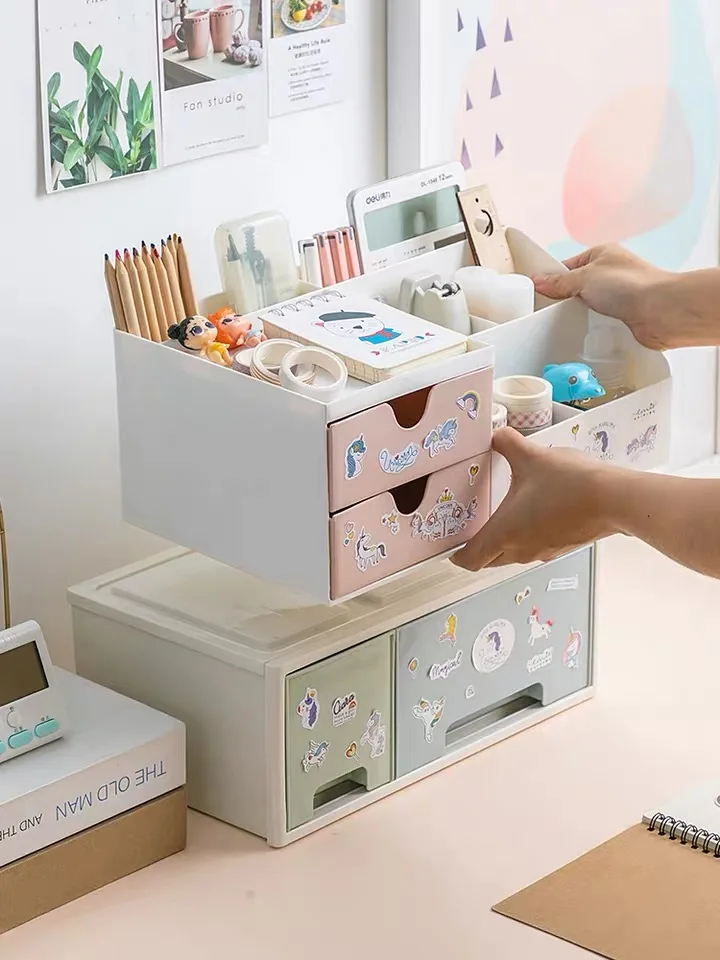 

Multi-function Desktop Pen Holder Office School Stationery Accessories Plastic Pen Box Pencil Sundries Organizer Drawer Storage
