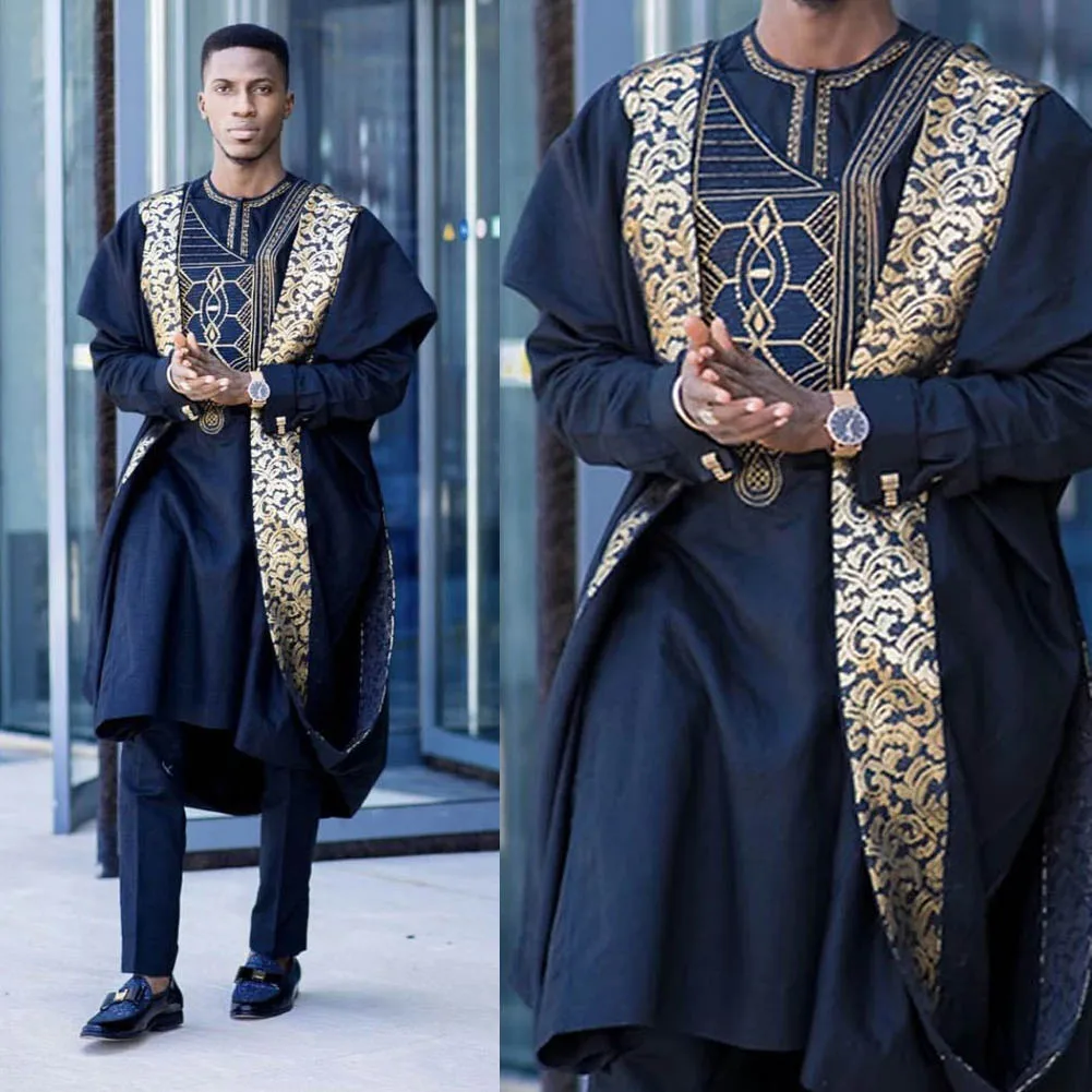 SUNGIFT Мужская традиционная одежда в африканском стиле с принтом Agbada Топ dashiki рубашки и брюки Boubous Slim Fit наряды 3 шт.(M-6XL