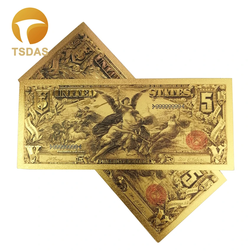 Золотая фольга для банкнот США 1896 года Банкнота в американском стиле на 5