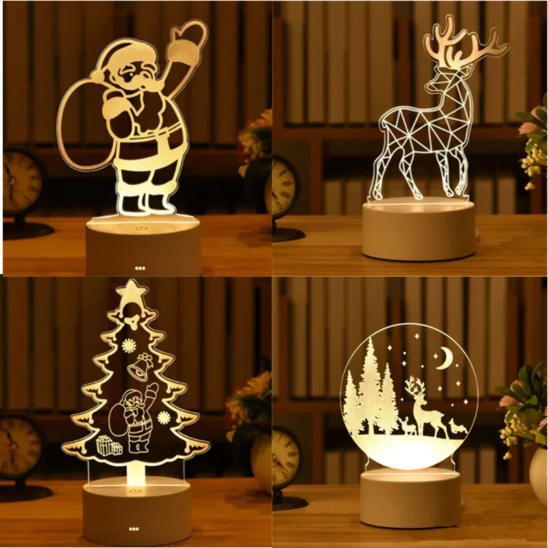 

3D Santa Deer Acrylic LED Night Light Christmas Gifts Christmas Decorations USB Light 2022 New Year Gifts Navidad Ornaments
