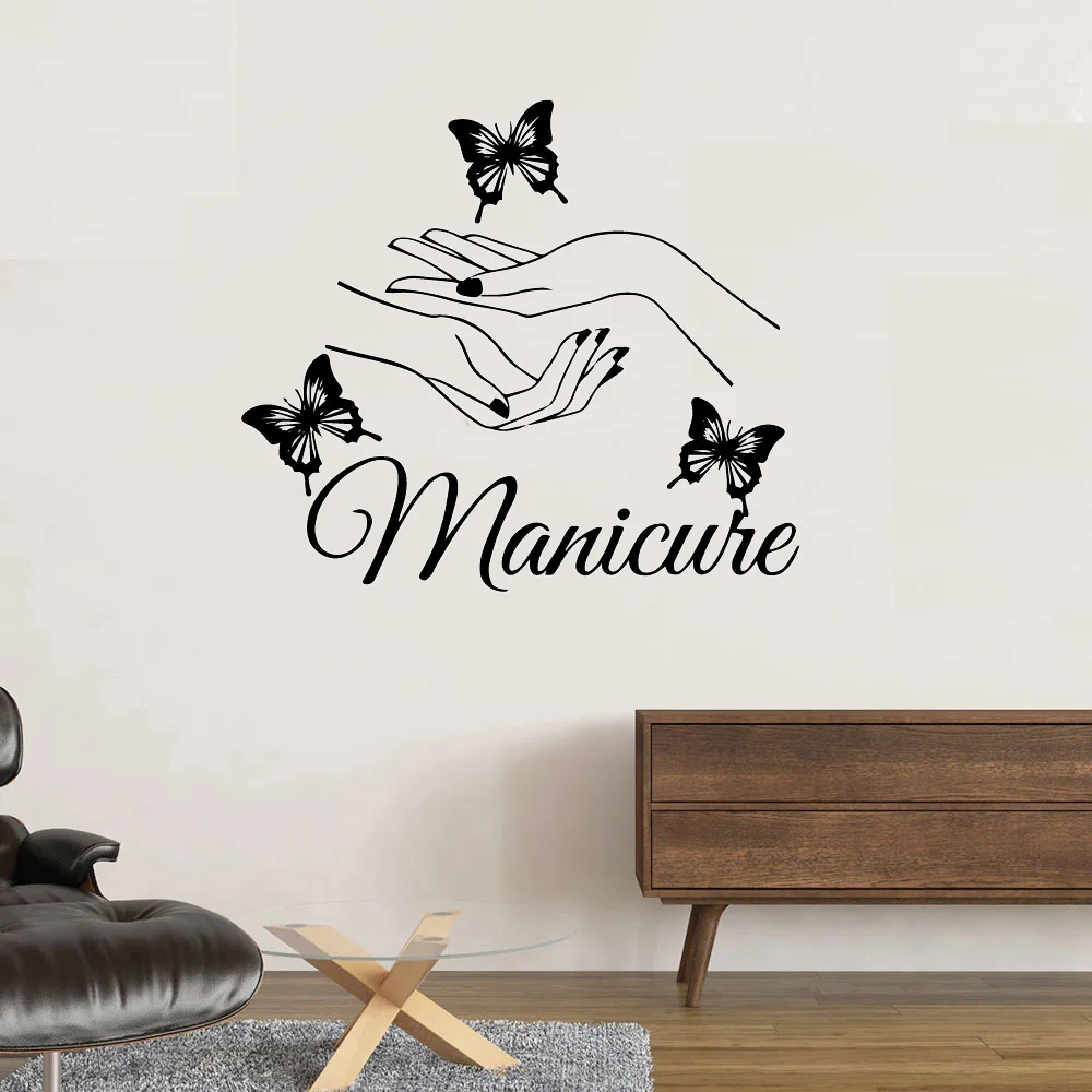 

Manicure Butterfly Hands Beauty Salon Nail Wall Sticker Decals For Girl Room Salon Decor vinilos de pared de uñass