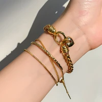 brass with 18 k gold twist heart lock statement bracelet women jewelry chic gown sweety hiphop top japan south korea fashion
