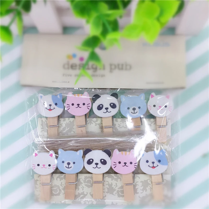 

1 Pack Lovely Panda Bear Cats Wooden Paper Clip Bookmark For Album With Rope