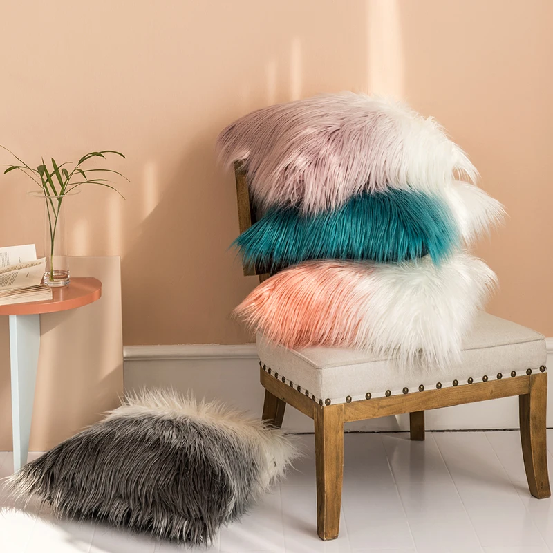 Luxury Pillow Case 50x50cm Cushion Cover Faux Fur Pink Grey Blue Orange for Sofa Bedroom car Soft Home Decorative 50x50inch