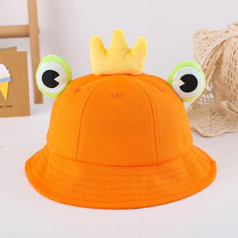 

Toddler Kids Baby Cartoon 3D Frog Eyes Crown Bucket Hat Sweet Candy Color Wide Brim Sun Protection Outdoor Foldable Panama