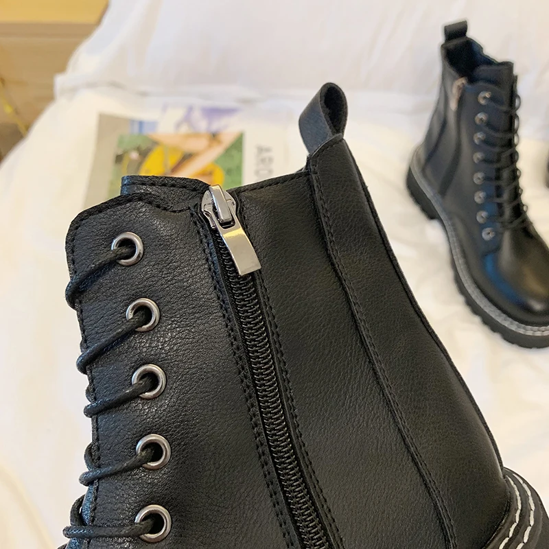 

Wohdhe Women Black Martin Boots For Women Ankle Boots Punk Motorcycle Thick Heel Platform Zip Autumn Shoes