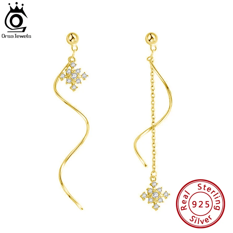 

ORSA JEWELS Unique 925 Sterling Silver Snowflake Drop Earring for Women Korean Dangle Earring Christmas Jewelry Gifts HOE15