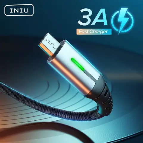 Кабель Micro USB INIU, 2 м, 3 А, светодиодный, быстрая зарядка, Micro USB, зарядное устройство для телефонов Android, шнур для передачи данных для Samsung, Xiaomi, Redmi...