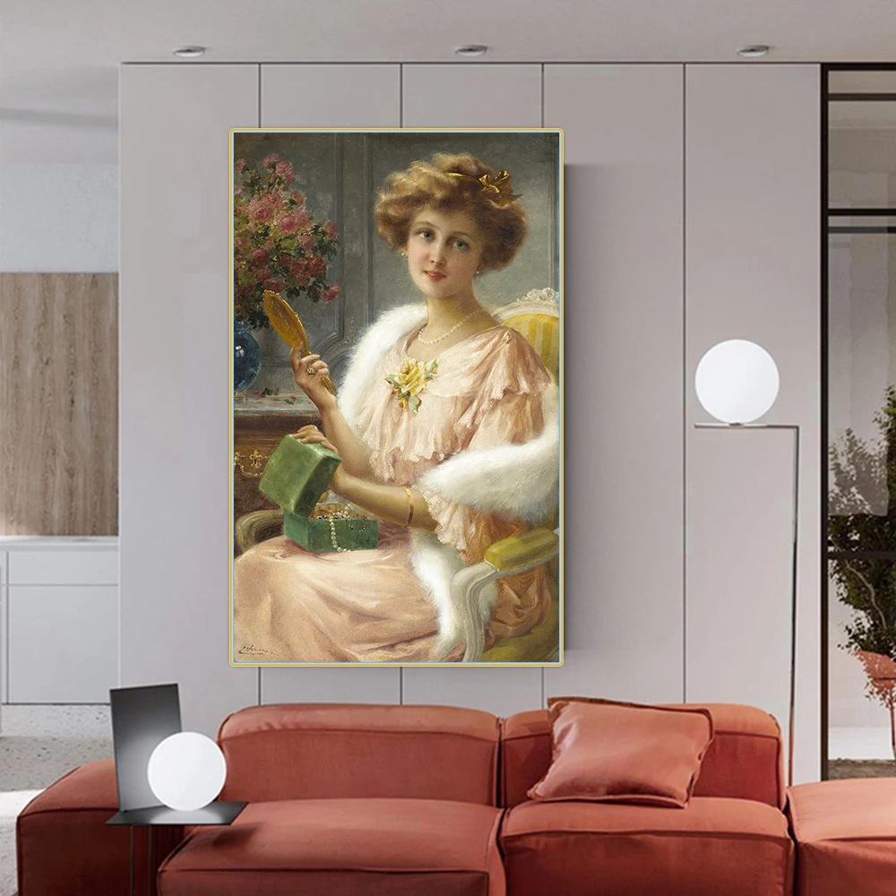 Цитон эмиле Вернон Young молодой леди с зеркалом Canvas Холст Картина маслом