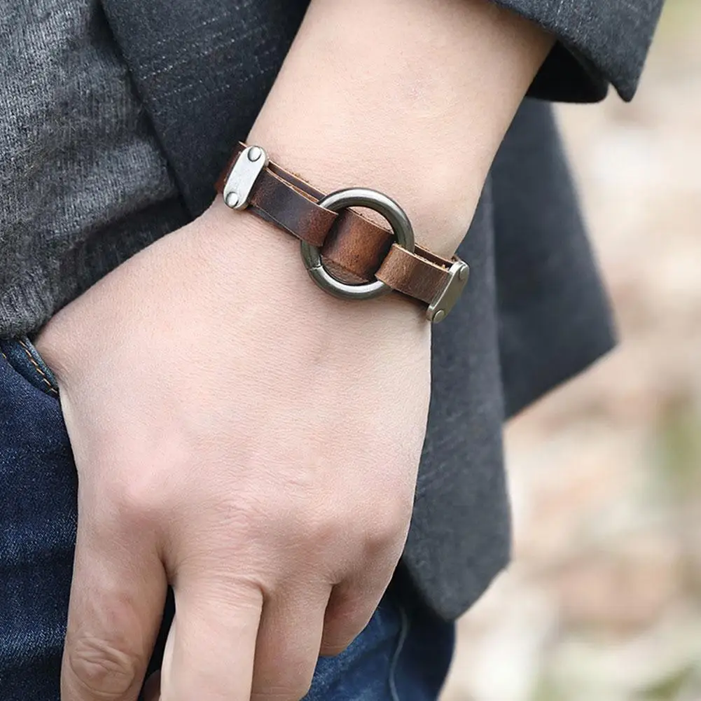 

Handmade Men's Cowhide Bracelet Trendy Jewelry Steel Bracelet Leather Classic Diy Size Q8c6