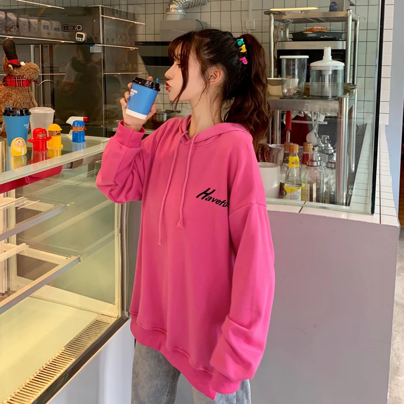Женская однотонная толстовка с буквенным принтом тонкий розовый Хлопковый