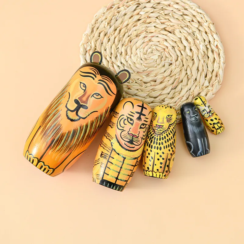 

Bright Color Wooden Hand-painted Lion King Doll 5 Layer Matryoshka Dolls Artwork Handicraft Toys Craft Gift Set