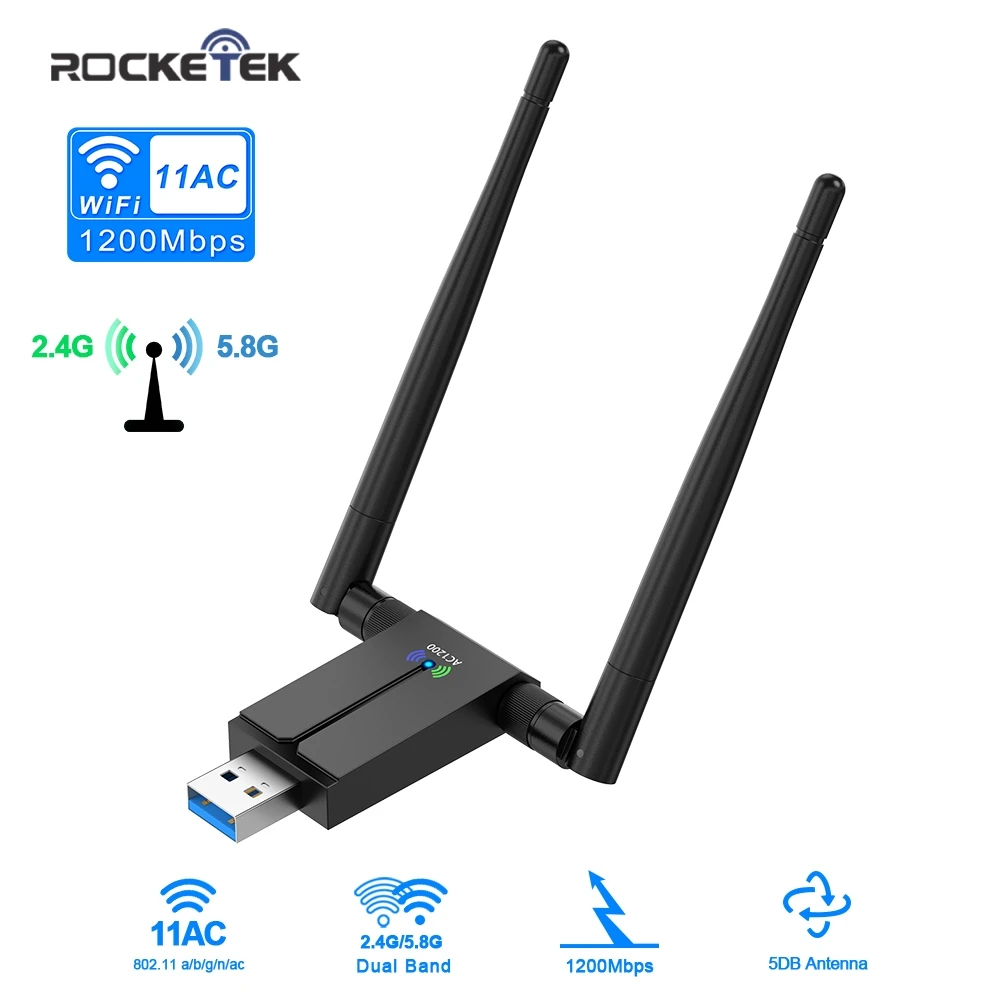 Rocketek 1200 Мбит/с двухдиапазонный беспроводной Lan USB WiFi адаптер Wi Fi Ethernet приемник