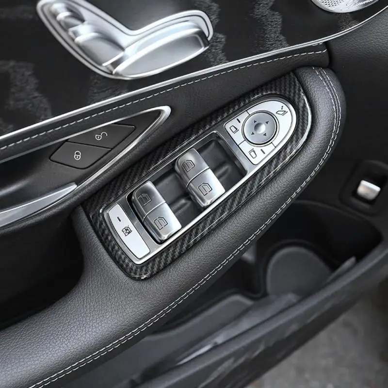 1 set Car Styling ABS Plastic Window Lift Switch Button Cover Trim Carbon Fiber Style for Mercedes Benz C Class W205 | Автомобили и