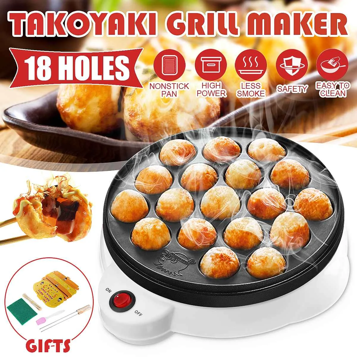 

18 Hole Professional Chibi Maruko Baking Machine Household Electric Takoyaki Grill Pan Octopus Balls Maker Kitchen Cooking Tools