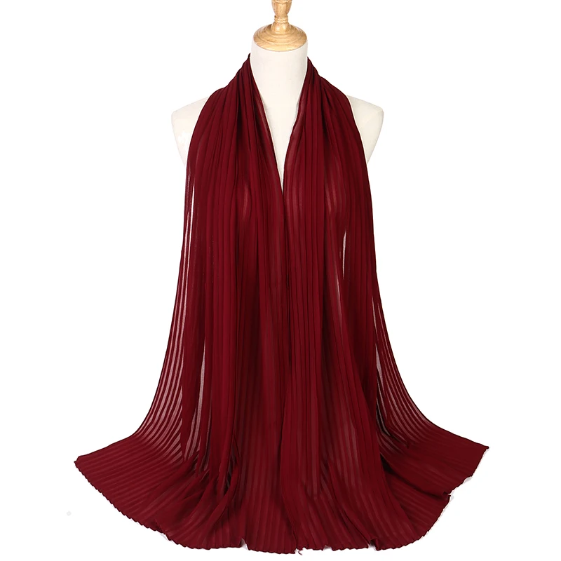 

2020 Turkish style Women muslim wraps crumple bubble chiffon simple solid color crinkled shawls pleat headband hijab
