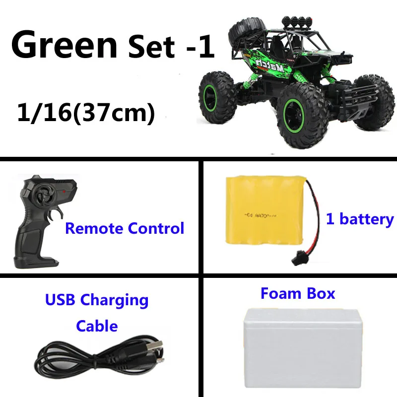 Alloy 37cm Green 1:12 4WD RC автомобили 2,4G радиоуправление 4x4 вождение автомобиля двойной привод двигателей Bigfoot автомобиль высокая скорость внедорожные Грузовики Игрушки для детей - Цвет: Alloy 37cm Green