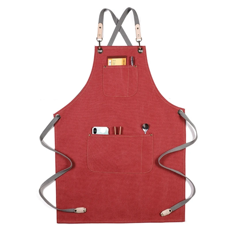 

808B Canvas Bib Chef Apron with Pocket Cross Back Adjustable Apron for Wood Craftsman