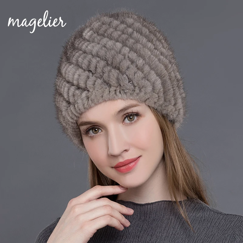 Женские шапки из натурального меха теплые вязаные норки для русской зимы модные