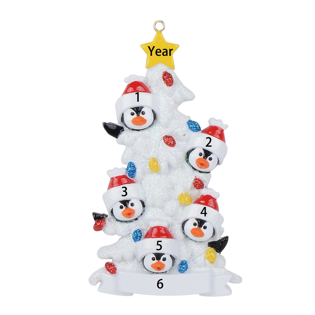 

Resin Penguin Family Of 5 Christmas Ornaments With White Tree As Personalized Gifts Holiday Home Decor
