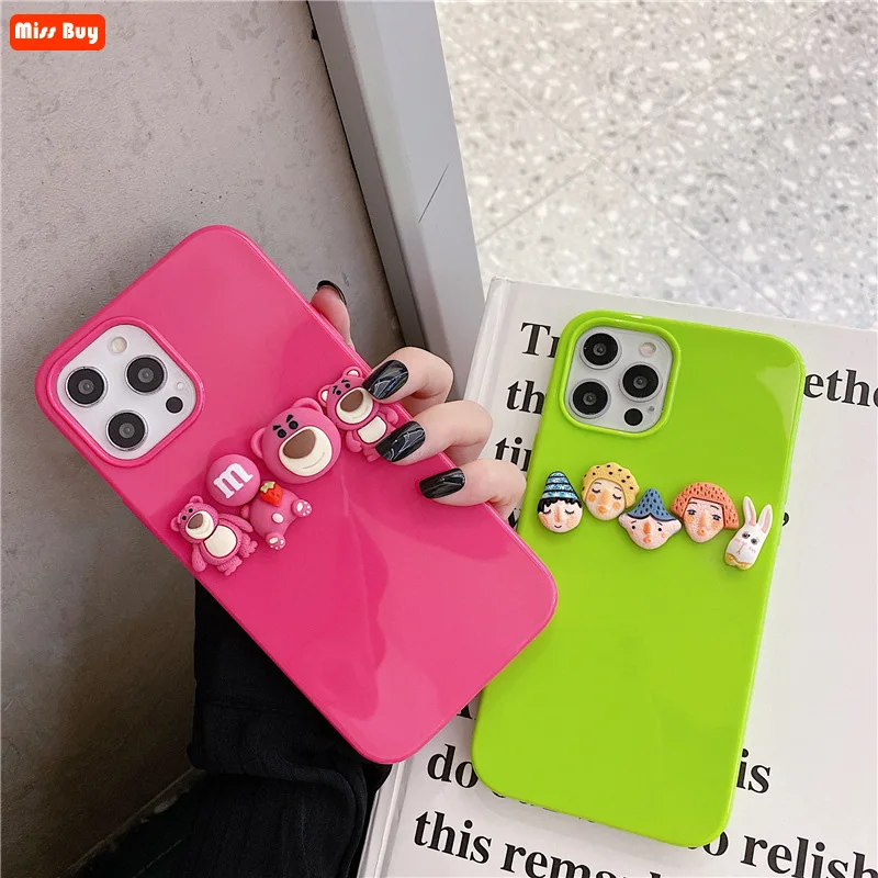 

3D Cute Cartoon Jelly Solid Color Soft Phone Cases for iPhone 13 12 11 Pro max 13 Mini X XR XS Max 7 8 Plus SE 2020 Cover Rose