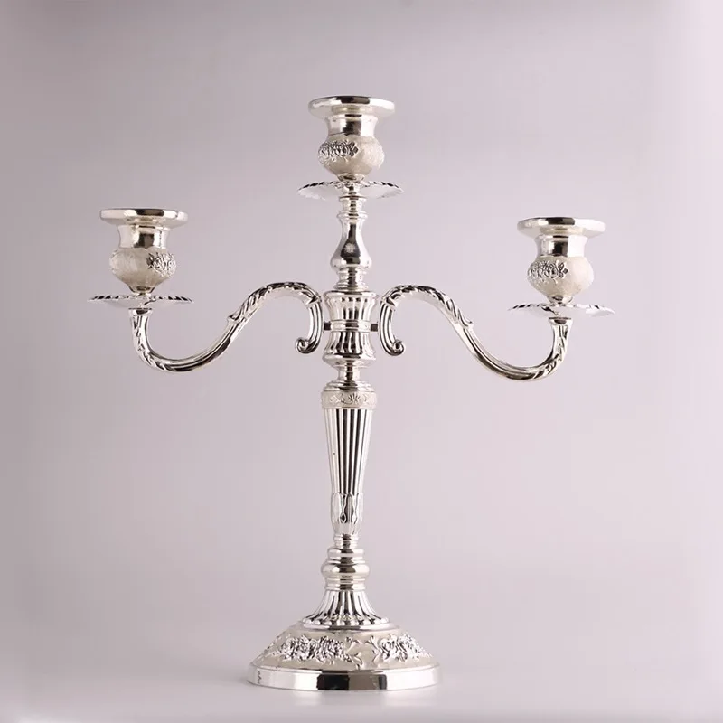 Серебряный металлический подсвечник с 3 руками для свадебного стола подставка