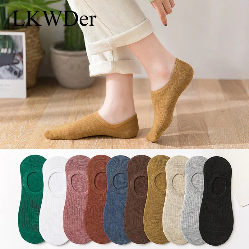 LKWDer 3 Pairs/Lot Womens Cotton Invisible No show Socks Non-slip Summer Silicone Short Socks Fashion Cute Thin Ankle Boat Socks
