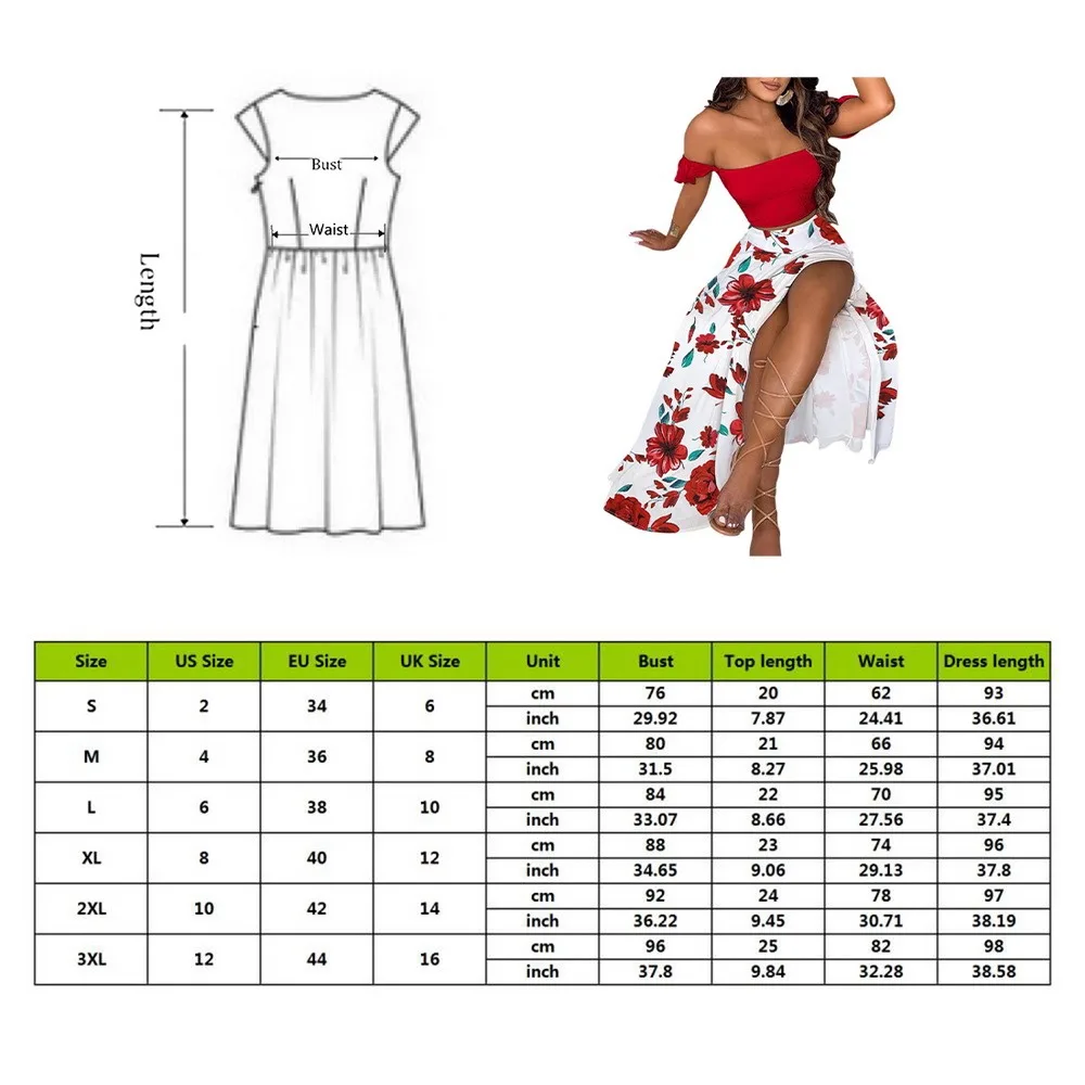 

Women Floral Print Long Dress Sets Sexy Off Shoulder Tops And Split Skirt Suit Spring Summer Party Two Piece Set New design 2021