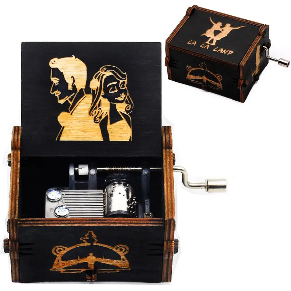 

All Black Wholesale Antique Carved Wooden Hand Crank Spirited Away Music Box Christmas Gift Birthday Gift Party Decoration