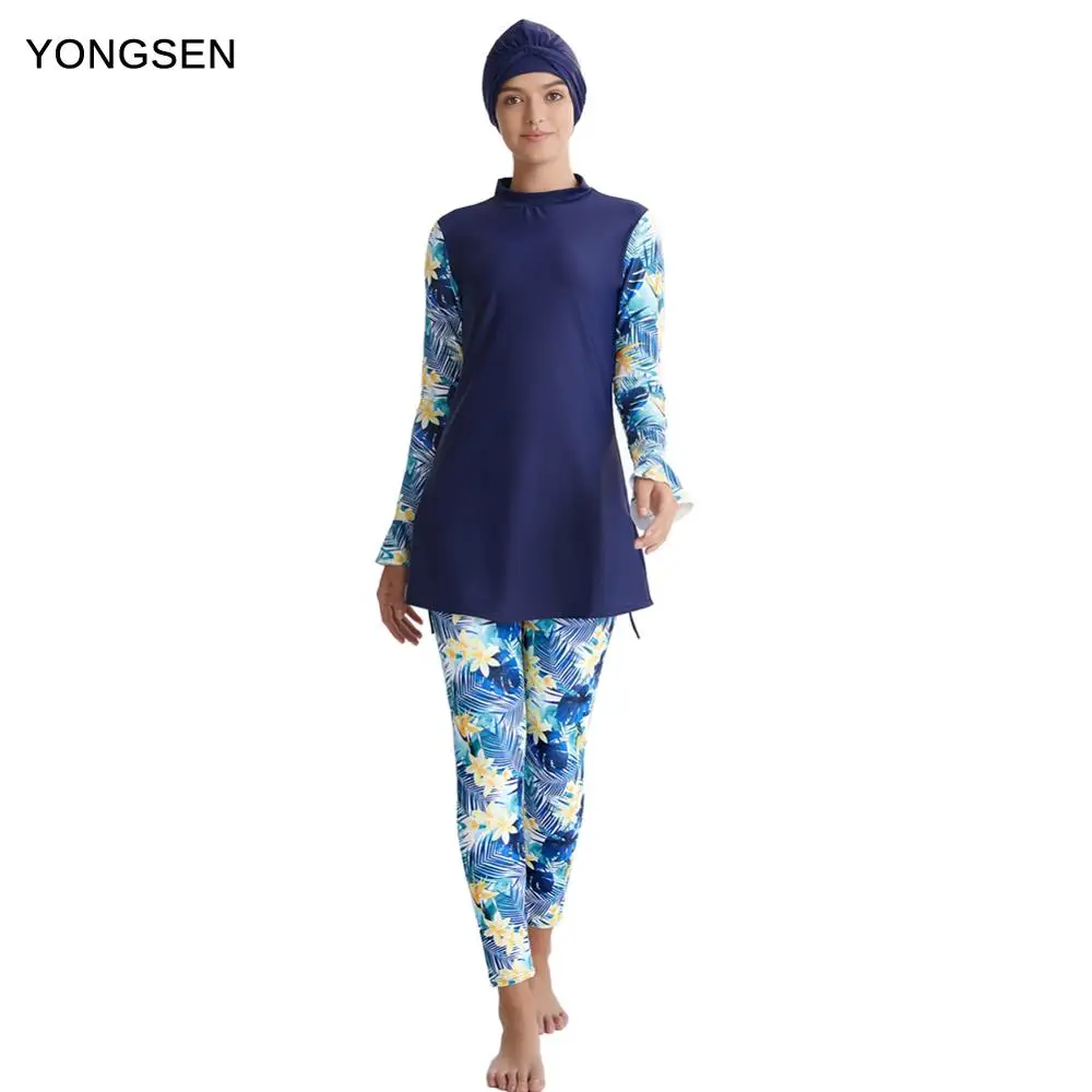 

YONGSEN 2022 New Plus Size Burkinis Swimwear Printed Floral Modest Muslim Swimsuit Hijab Women Muslimah Islamic Sport Clothing