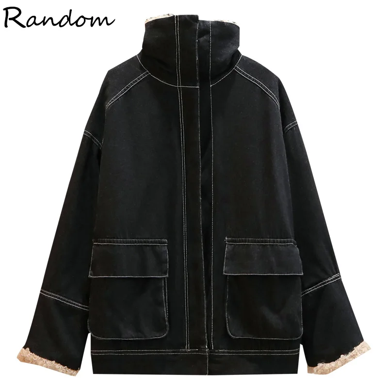 Женское теплое мягкое меховое пальто джинсовая черная куртка плюшевое