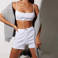 cotton home suit gothic angel letter embroidery women pajamas streetwear gyms two piece set mini crop top camisole sporty shorts