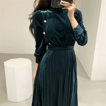 HziriP 2021 Retro Palace Style Velvet Office Lady Sexy Slim Elegant OL Work Wear Fashion Chic High Waist Women Long Dresses