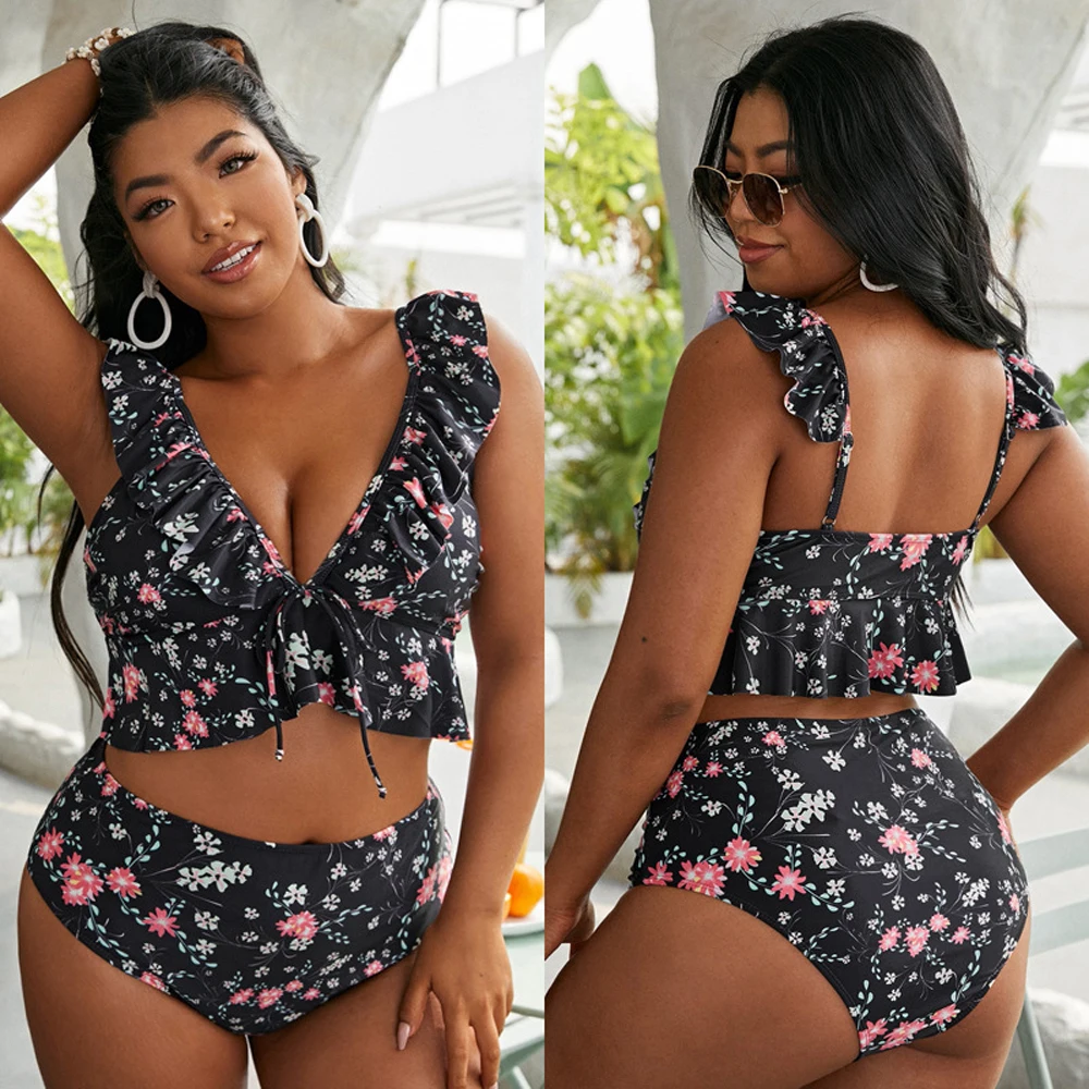 

089 Black Flora Bikini Push Up Swimwear Sexy Clothes Beach Elegant Suit For Women Large Size Female Two Piece Swimsuit 48 Size