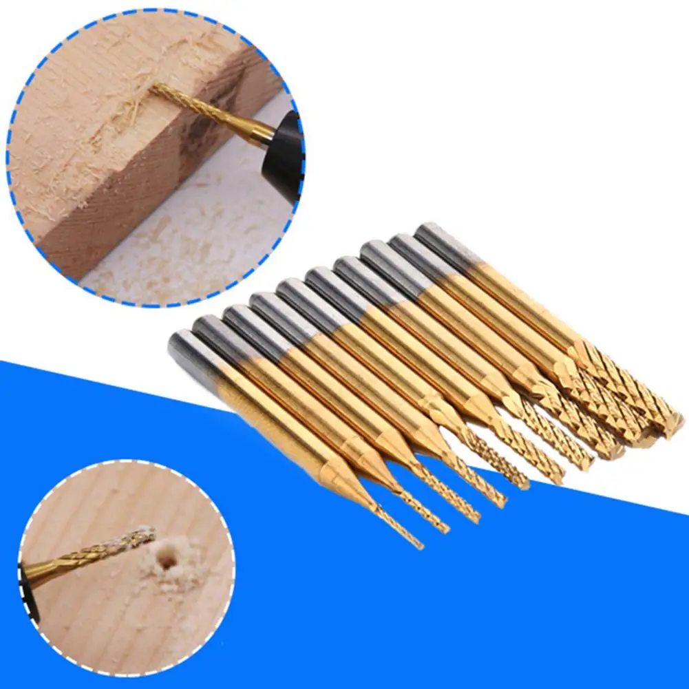 10 PCS 0.8-3.175 MM PCB Titanium Plating Drill Bit Set Engraving Cutter Rotary CNC End Mill | Инструменты