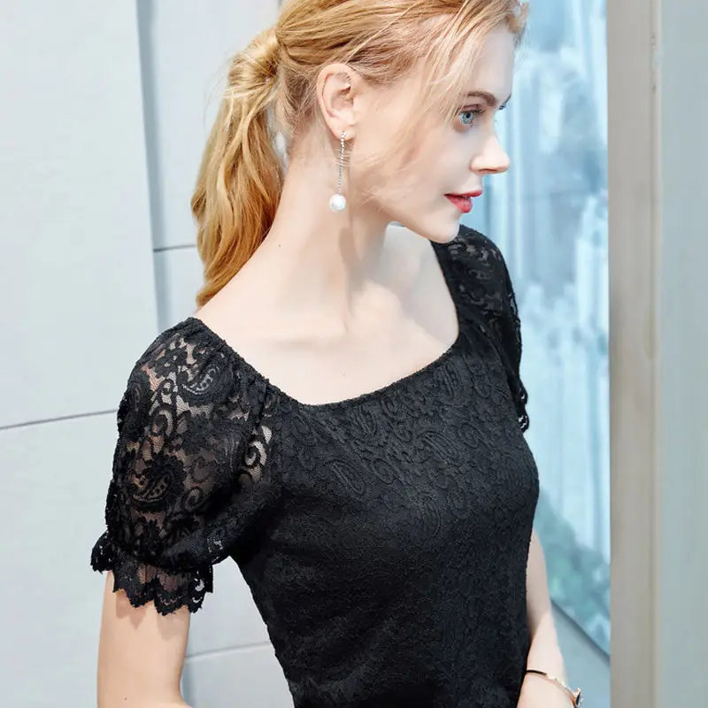 Женская кружевная блузка DD8632 весенне-летняя с квадратным вырезом и