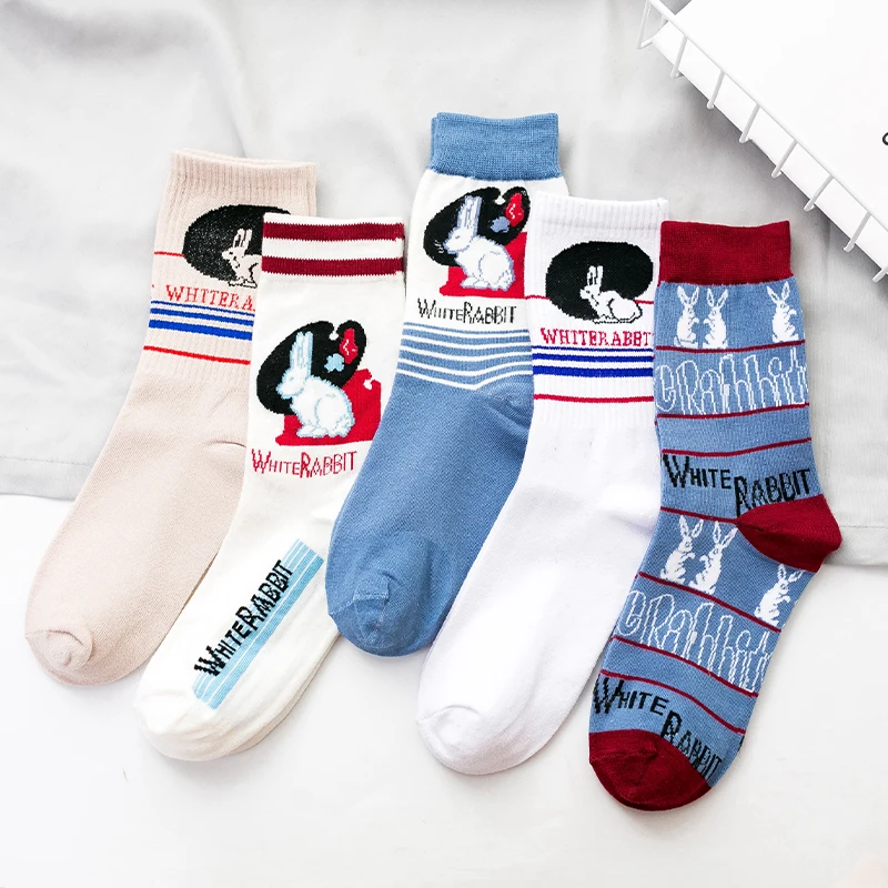 

5Pairs/Lot Hot Fashion Simpson Anime Men and Women Socks Cotton Funny Color Cartoon Rabbit Soft Happy Cute Casual Girls Sockings