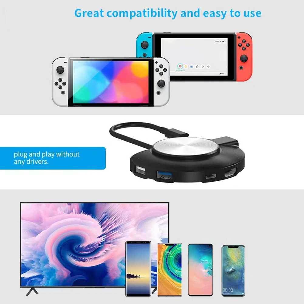 

Многофункциональная зарядная док-станция, маленький адаптер для ПК, разъем USB Type-C HD, ТВ-конвертер для игровой консоли Nintendos Switch