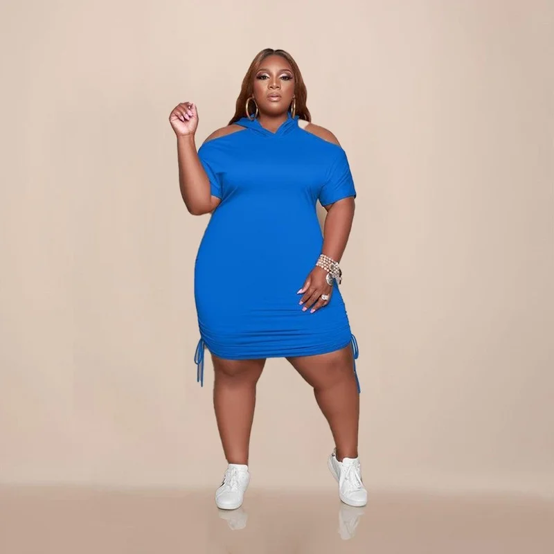 

Plus Size Women's 5XL Off Shoulder Fashion Short Sleeved Hooded Sexy Dress