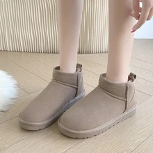 Botas de inverno de sola grossa anti skid botas de neve femininas quentes grossas de pelúcia feminina de salto baixo botas de algodão de fundo plano (4)