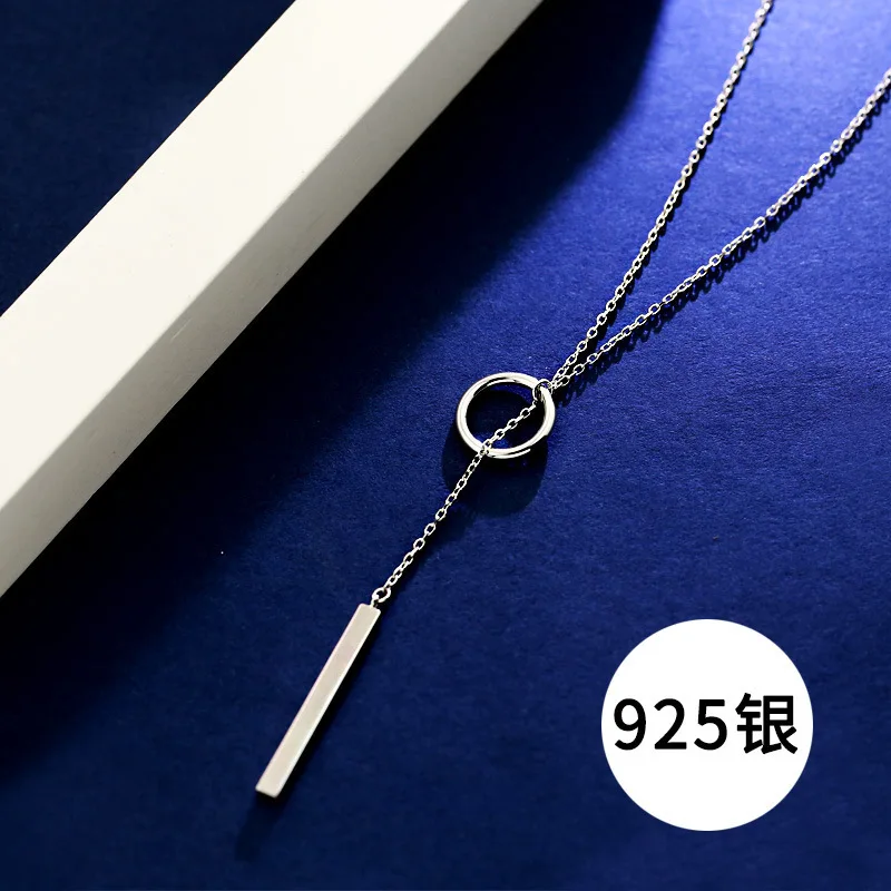 

925 Sterling Silver Tassel Round Link Chain Pendant Necklace Women Necklace Choker Wedding Jewelry Collar dz778