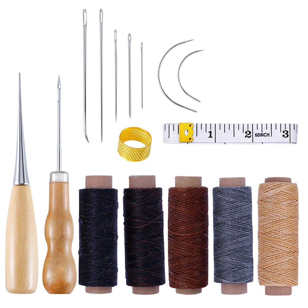 

16pcs/Set Leather Craft Tool Kit Hand Sewing Needles Awl Stitching Punch Carving Work Saddle Groover Set For Beginners Repair