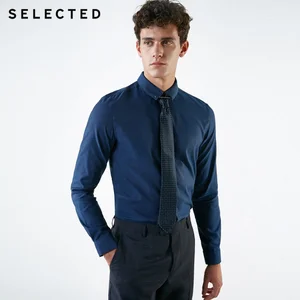 Мужская приталенная рубашка из хлопка с длинными рукавами и воротником S  418405504