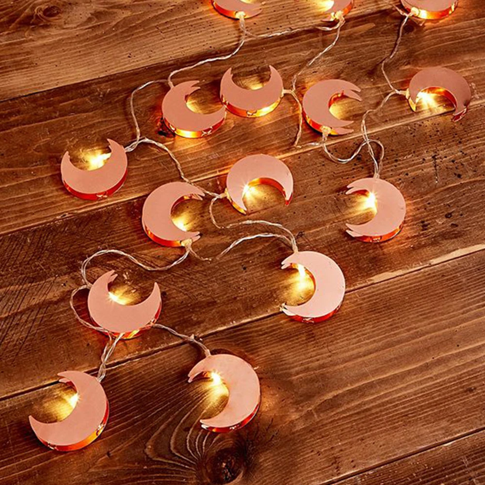 

Rose Gold Metal Moon String 10 LED Lights Decoration For Bedroom Holiday Gardens Valentine's Day Homes Decor Fairy Lights