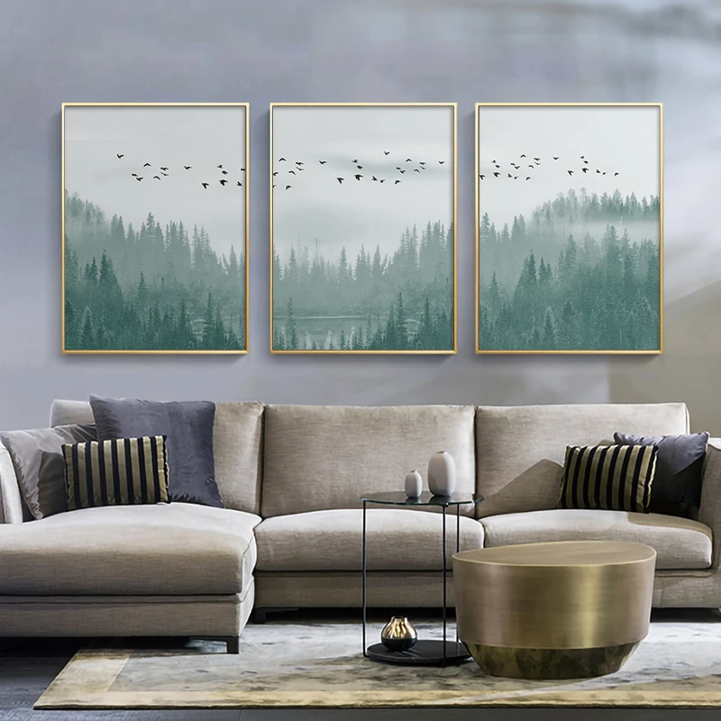 

Foggy Forest Lake Picture Nature Scenery Scandinavian Poster Landscape Print Wall Art Canvas Painting Nordic Home Decoration
