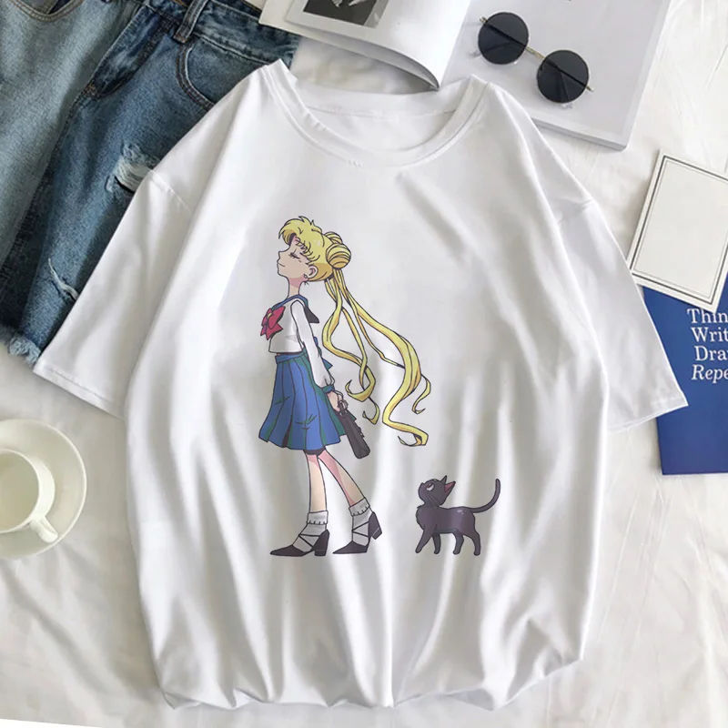 Sailor Moon Cat Футболка женская летняя Kawaii стильная одежда Harajuku футболка Ulzzang Повседневная футболка с коротким рукавом женская футболка - Цвет: 2861