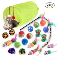 21 pcs cat toy interactive kit collapsible tunnel indoor kitten teaser wand mice ball pet teeth clean fun channel feather ball
