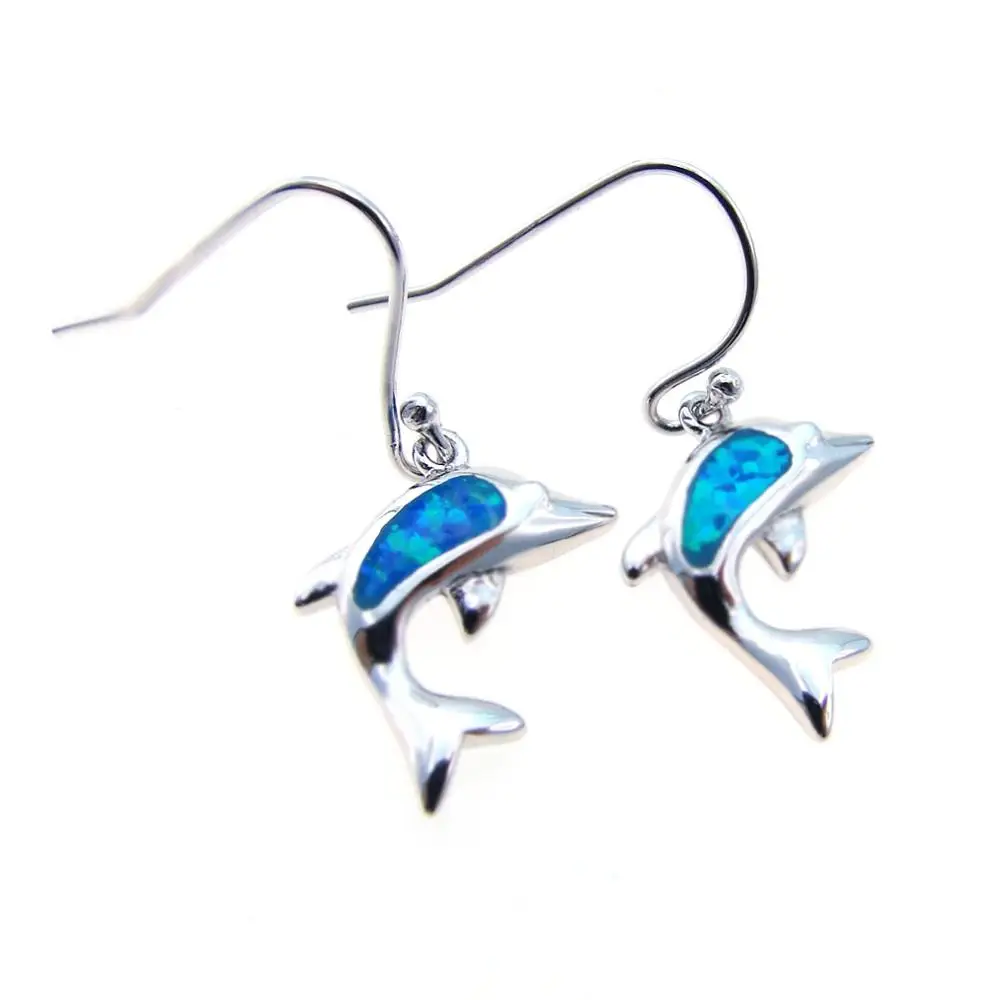 

Женские серьги-подвески в виде дельфина из серебра 925 пробы с опалом