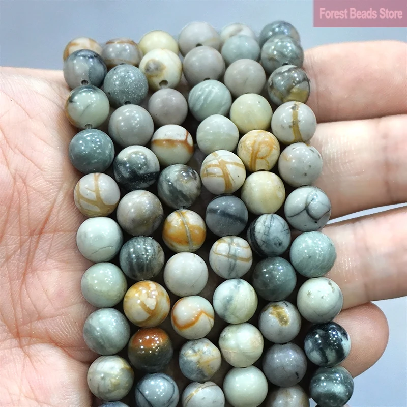 

4/6/8/10/12mm Smooth Yellow Picasso Jaspers Natural Stone Round Loose Beads DIY Bracelet Earrings for Jewelry Making 15'' Inch